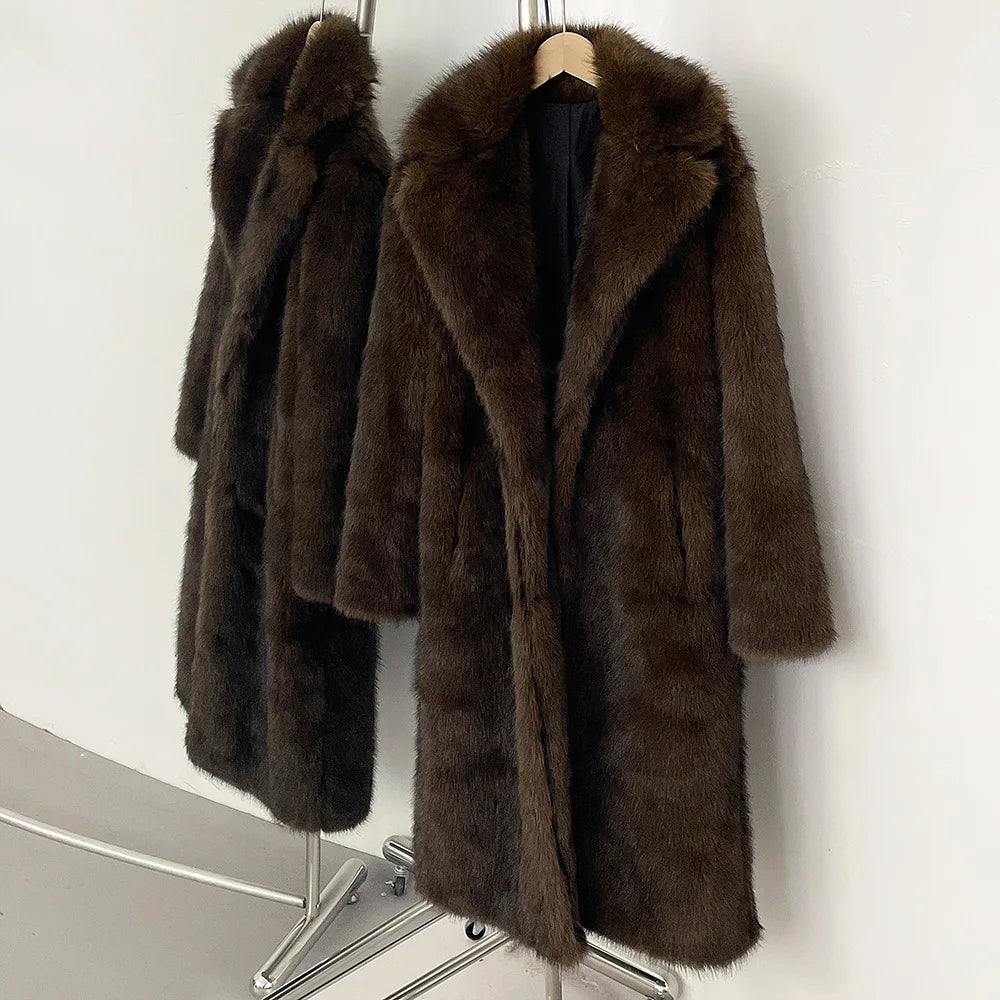 High Quality Long Length Woolen Faux Fur Coat