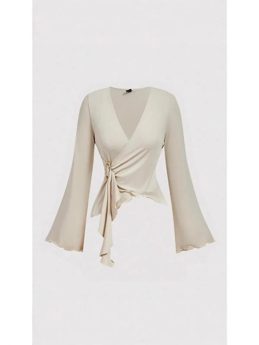 V-Neck Asymmetrical Long Sleeve Shirt