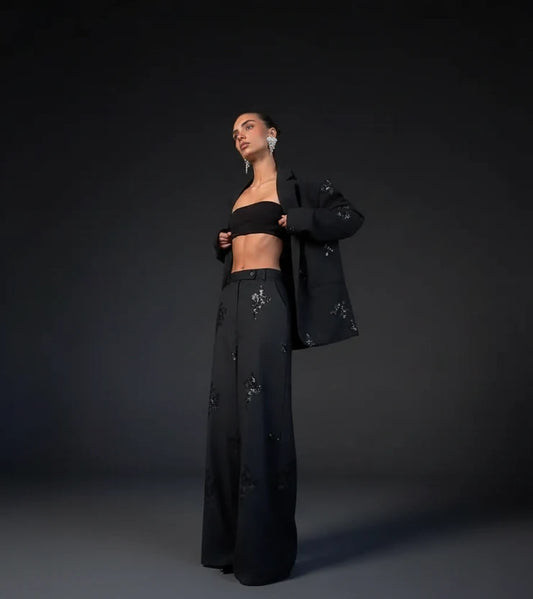 Black Sequin Embroidery Blazer