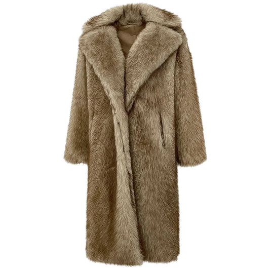 High Quality Long Length Woolen Faux Fur Coat